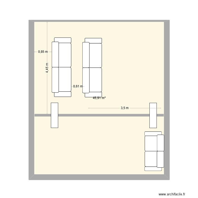 New HC. Plan de 1 pièce et 46 m2