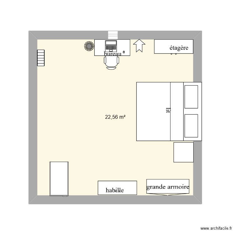 chambre ofé . Plan de 1 pièce et 23 m2