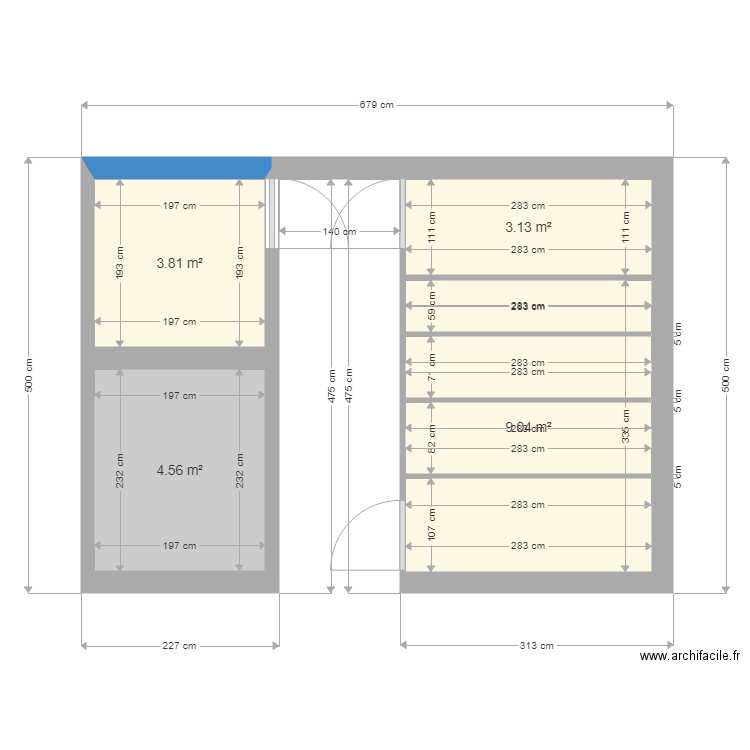 box. Plan de 4 pièces et 21 m2