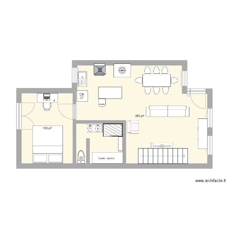 251. Plan de 2 pièces et 43 m2