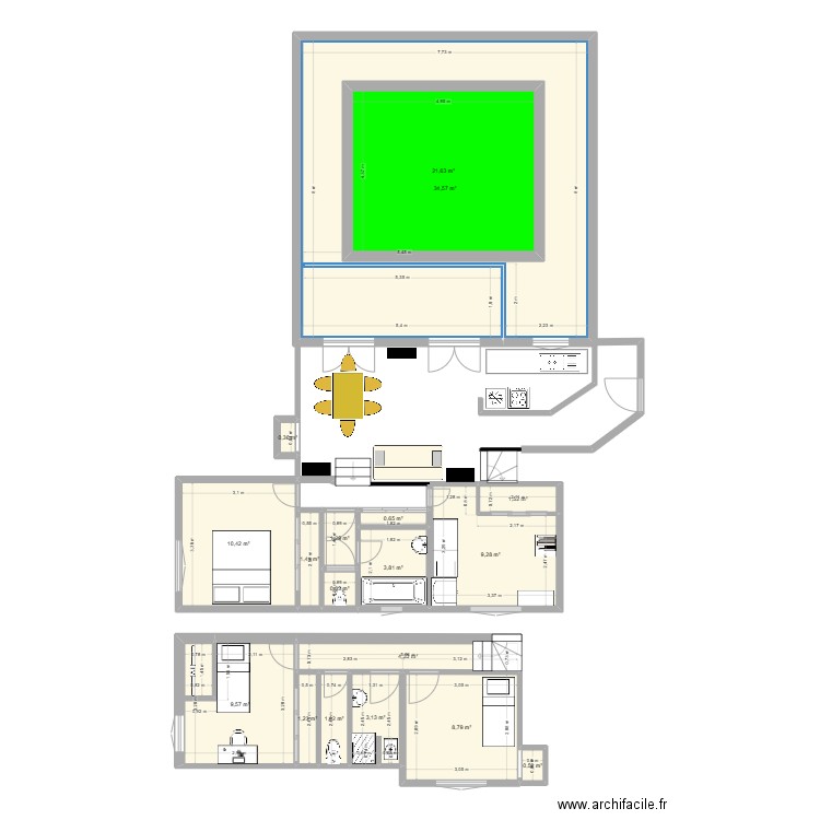 TULLINS RdC. Plan de 18 pièces et 142 m2