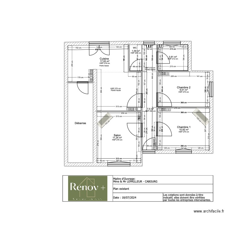 Plan existant LEPAILLEUR - Cabourg. Plan de 8 pièces et 72 m2