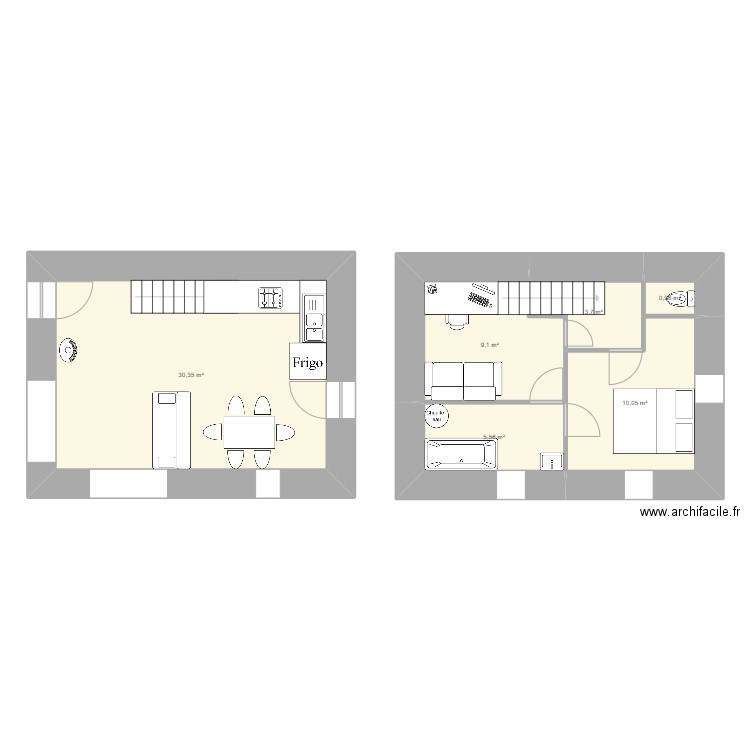 Plan à jour. Plan de 6 pièces et 60 m2