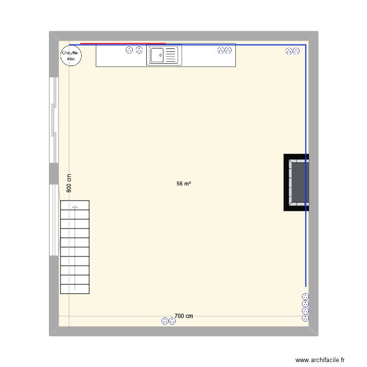 trem. Plan de 1 pièce et 56 m2