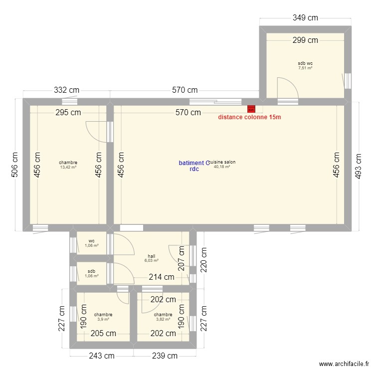 lot 6. Plan de 8 pièces et 77 m2