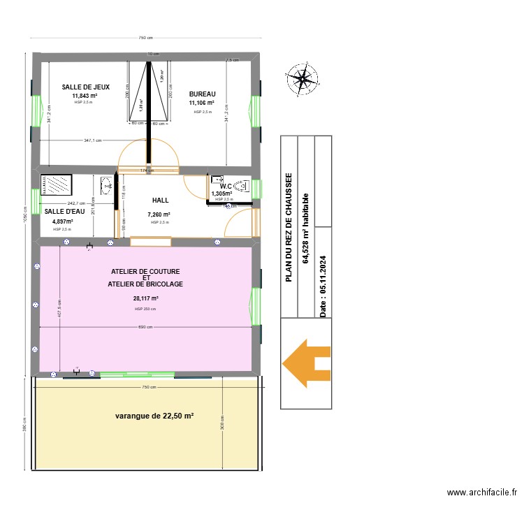 PLAN DU REZ DE CHAUSSEE EDF. Plan de 1 pièce et 28 m2