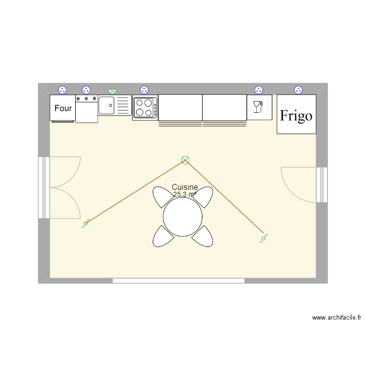 cuisine . Plan de 1 pièce et 25 m2