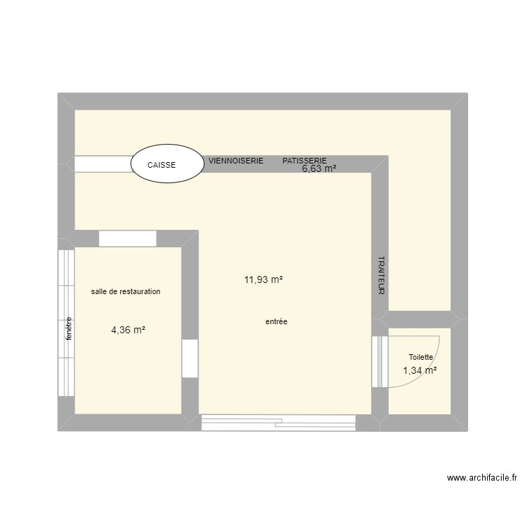 magasin. Plan de 4 pièces et 24 m2