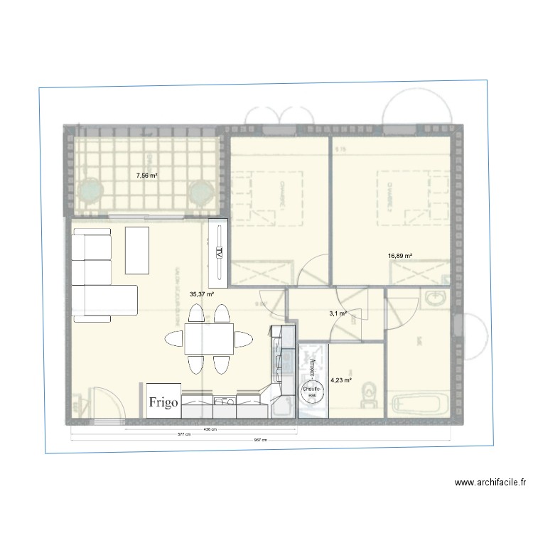 Paradis Cuisine 1. Plan de 5 pièces et 67 m2