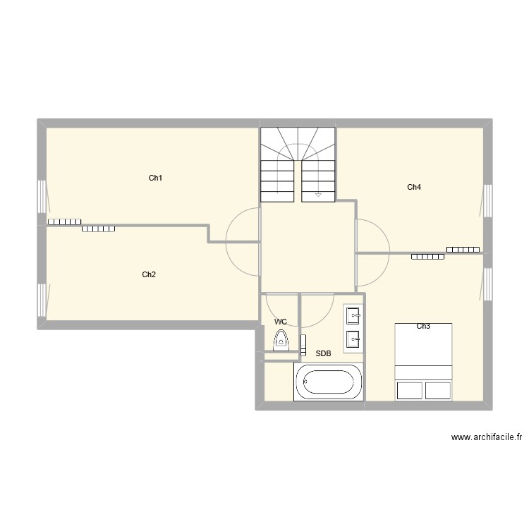 Maison R+2. Plan de 8 pièces et 59 m2