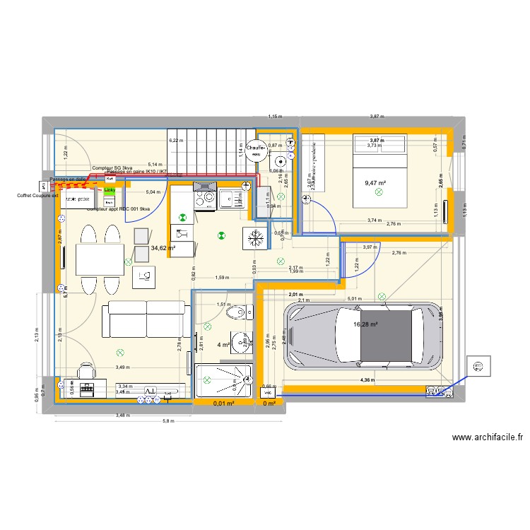 SJDV3 RDC v6-2. Plan de 6 pièces et 64 m2