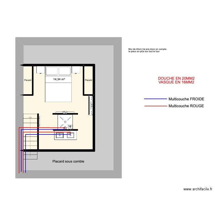 festigny VENTE 2 étage PLOMBERIE. Plan de 4 pièces et 30 m2