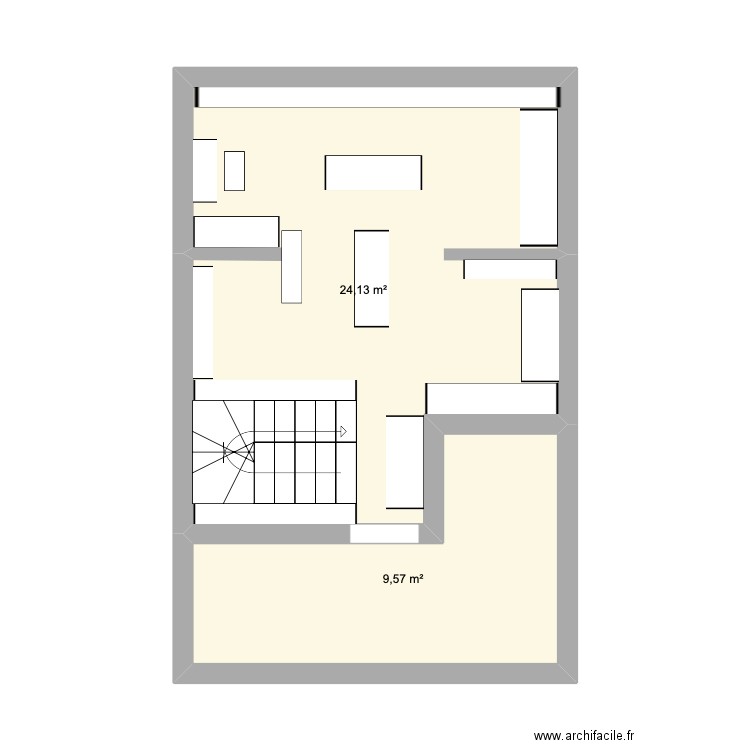 etage. Plan de 2 pièces et 34 m2