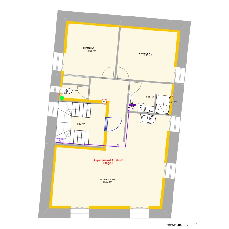 THUONG R+3 - Alimentation eau. Plan de 6 pièces et 81 m2