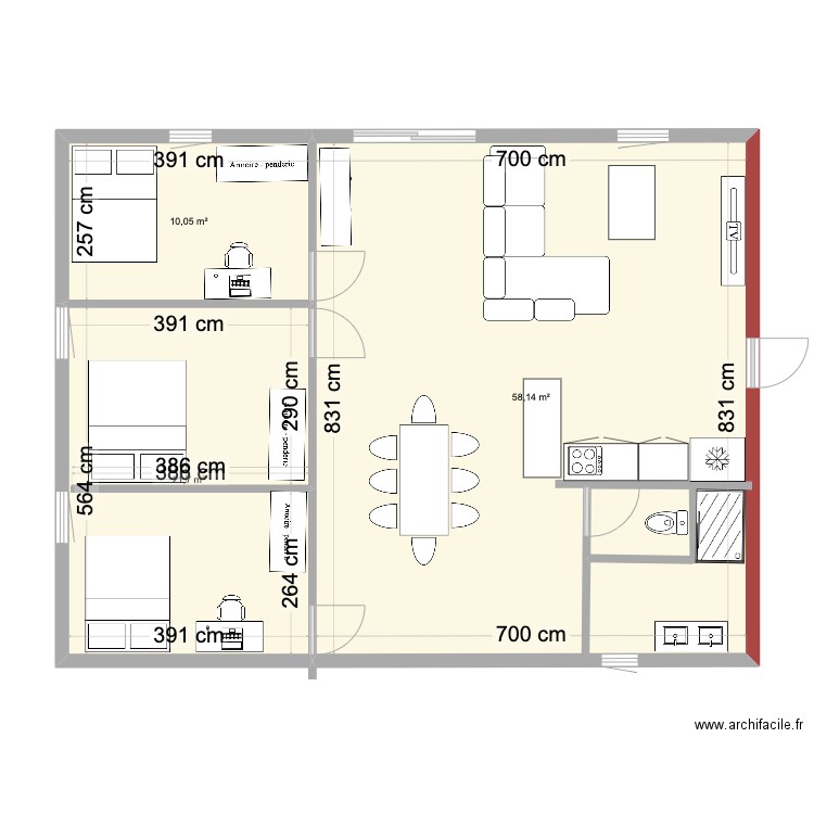 plan maison 1. Plan de 3 pièces et 90 m2