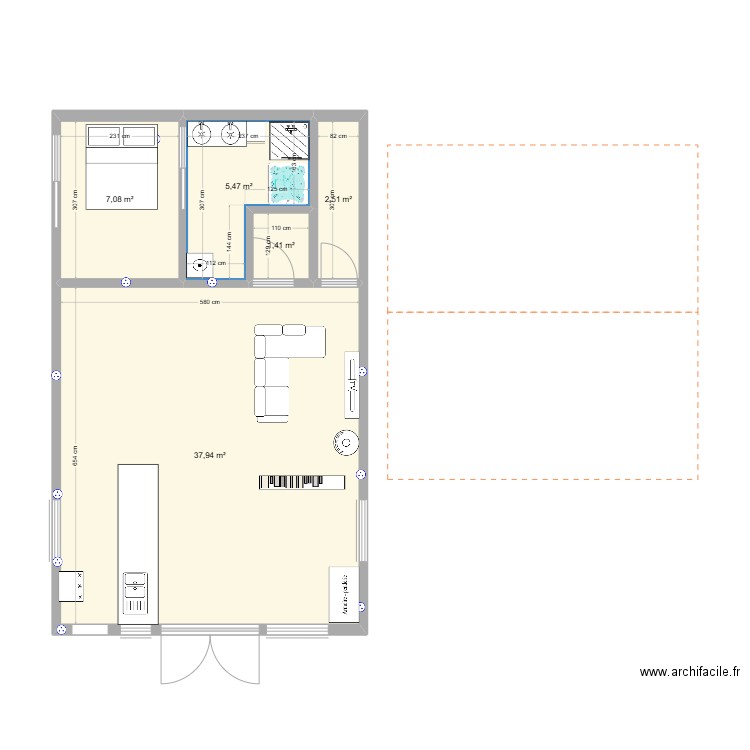 interieur forge. Plan de 5 pièces et 54 m2