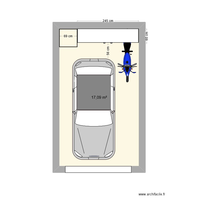 Garage 18. Plan de 1 pièce et 17 m2