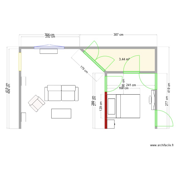 Tenor. Plan de 1 pièce et 3 m2