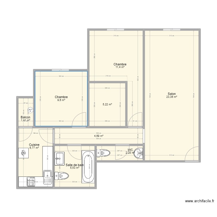 appart. Plan de 9 pièces et 70 m2