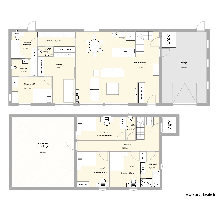 plan 164. Plan de 16 pièces et 241 m2