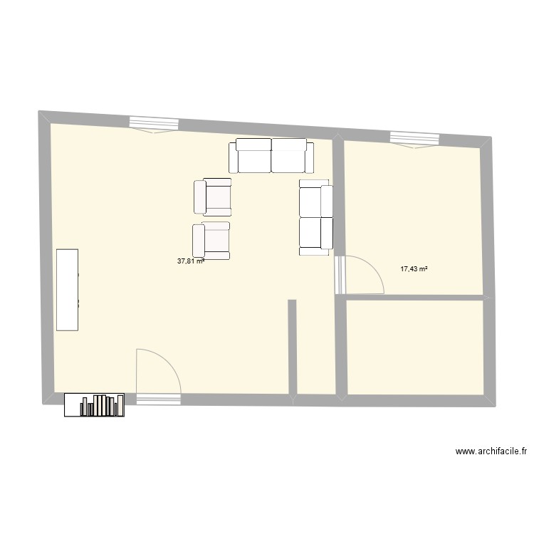 salle de répétition . Plan de 2 pièces et 55 m2