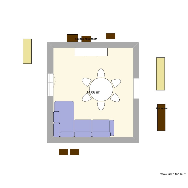 Salon. Plan de 1 pièce et 14 m2