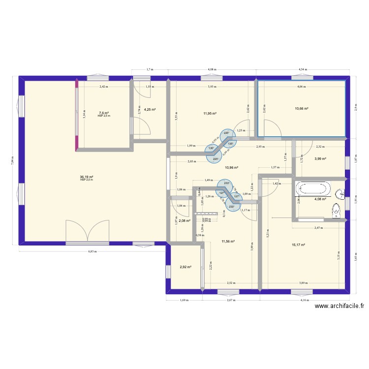 karim. Plan de 12 pièces et 121 m2