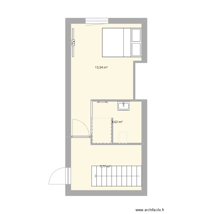 Chambre paul. Plan de 3 pièces et 26 m2