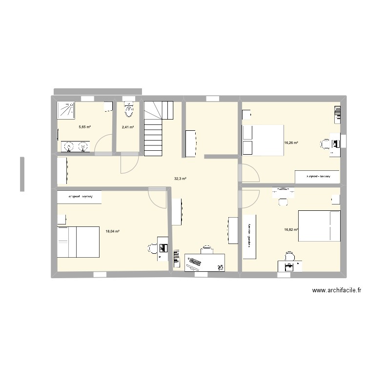 etage saint quay. Plan de 6 pièces et 91 m2