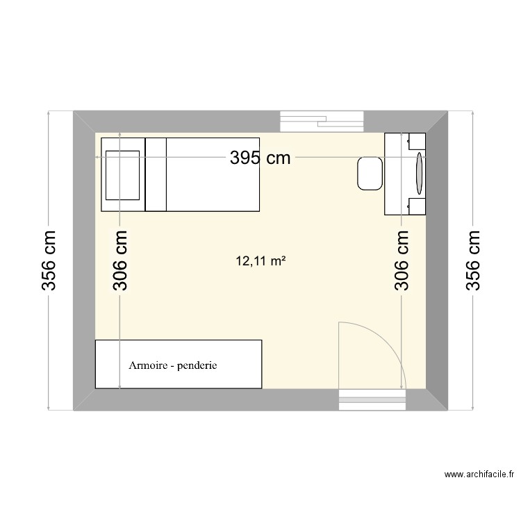 Plan chamnre . Plan de 1 pièce et 12 m2