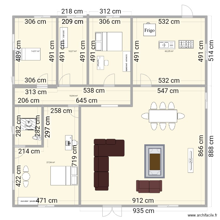 Maison . Plan de 6 pièces et 95 m2