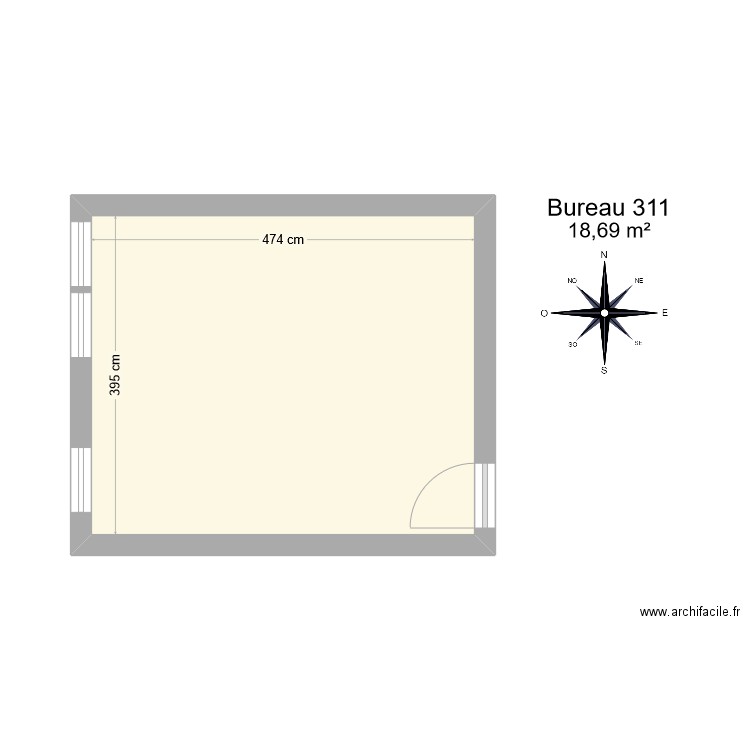 Bureau 311. Plan de 1 pièce et 19 m2