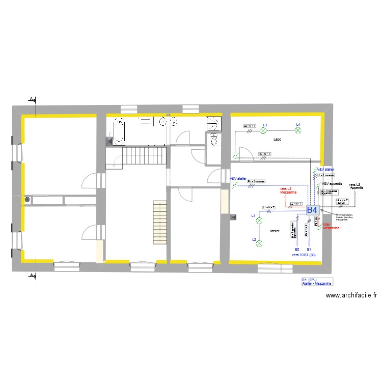 Atelier_Electricité_Eclairage_E1. Plan de 1 pièce et 154 m2