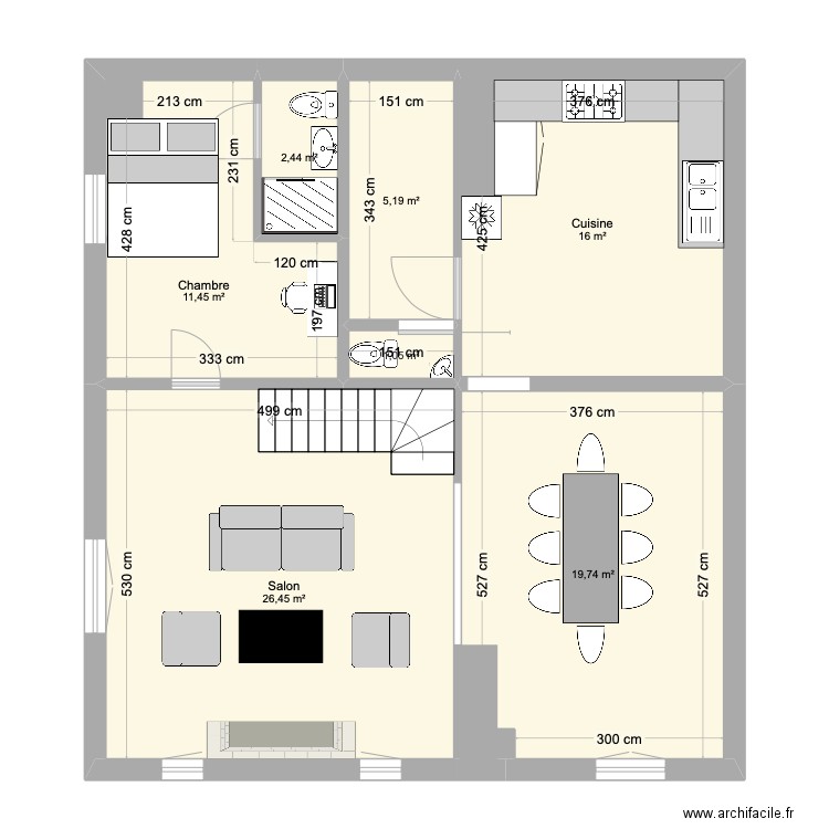 Herbeville . Plan de 7 pièces et 82 m2