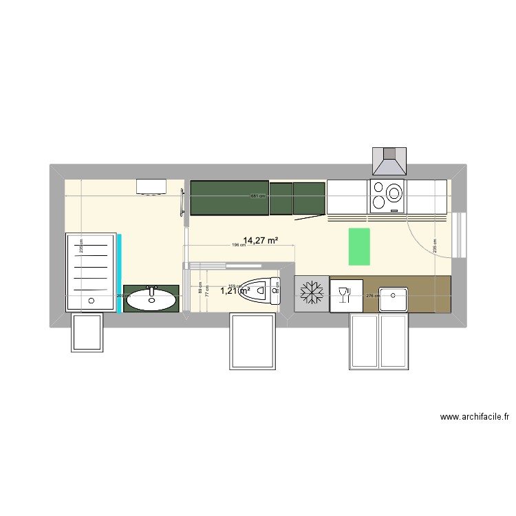 maman 2. Plan de 2 pièces et 15 m2