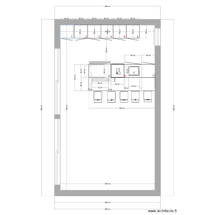 CUISINE FLOIRAC. Plan de 1 pièce et 32 m2