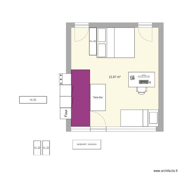 Stud02. Plan de 1 pièce et 24 m2