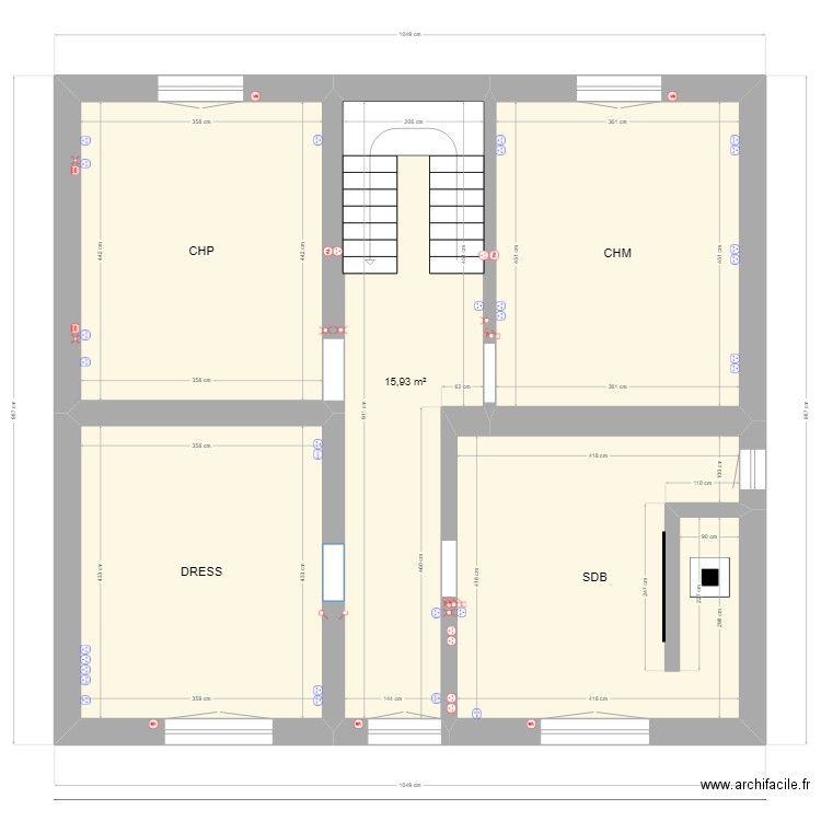 etage 1 . Plan de 5 pièces et 80 m2