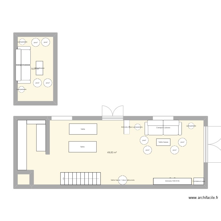 cafet. Plan de 2 pièces et 60 m2