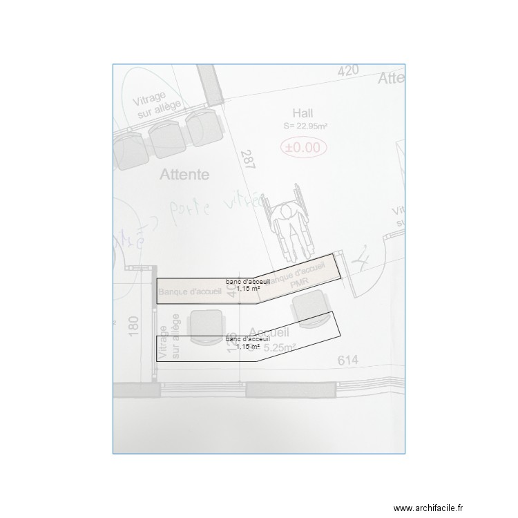 banc d'acceuil. Plan de 0 pièce et 0 m2