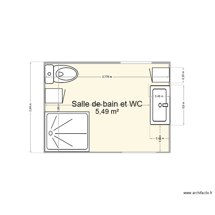 salle de bain. Plan de 1 pièce et 5 m2