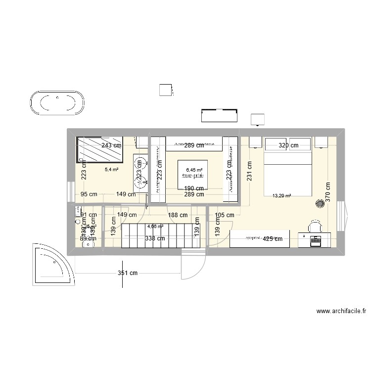 AGRANDISSEMENT GRANGE VERSION 1  +escalier. Plan de 5 pièces et 31 m2