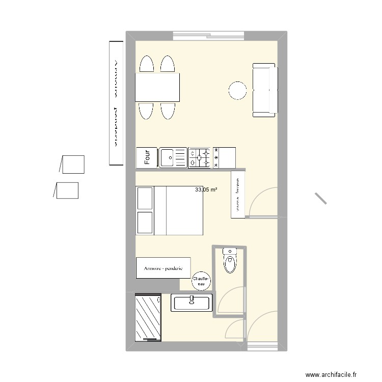 Plan 2. Plan de 1 pièce et 33 m2