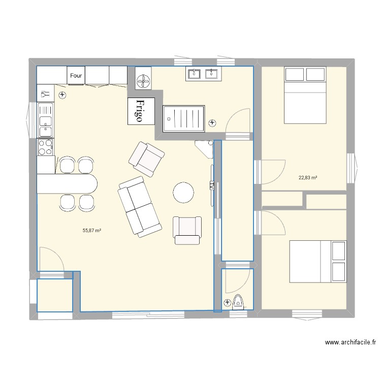 Projet Claviers. Plan de 2 pièces et 79 m2