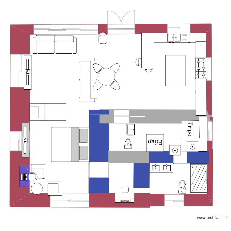 salon-cuisine. Plan de 0 pièce et 0 m2