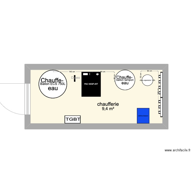 chaufferie VRV. Plan de 1 pièce et 9 m2