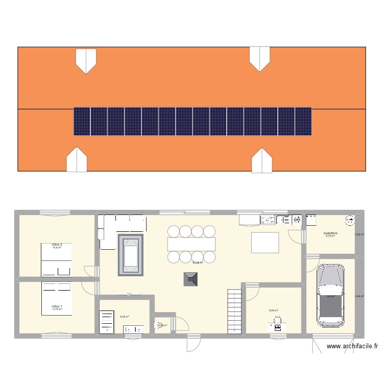 MAISON. Plan de 10 pièces et 129 m2