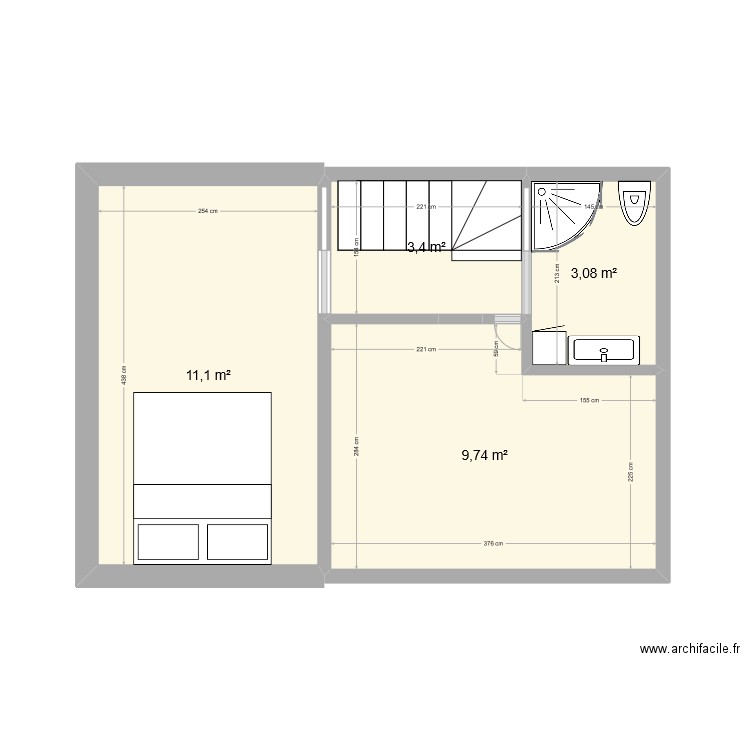 test etage 1. Plan de 4 pièces et 27 m2