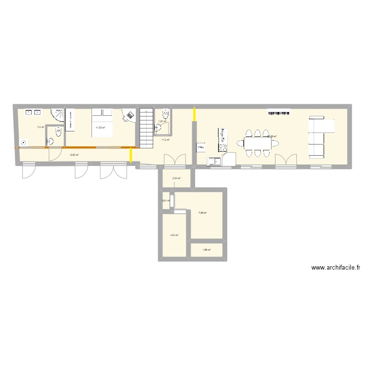 BRN 2ETG. Plan de 11 pièces et 93 m2