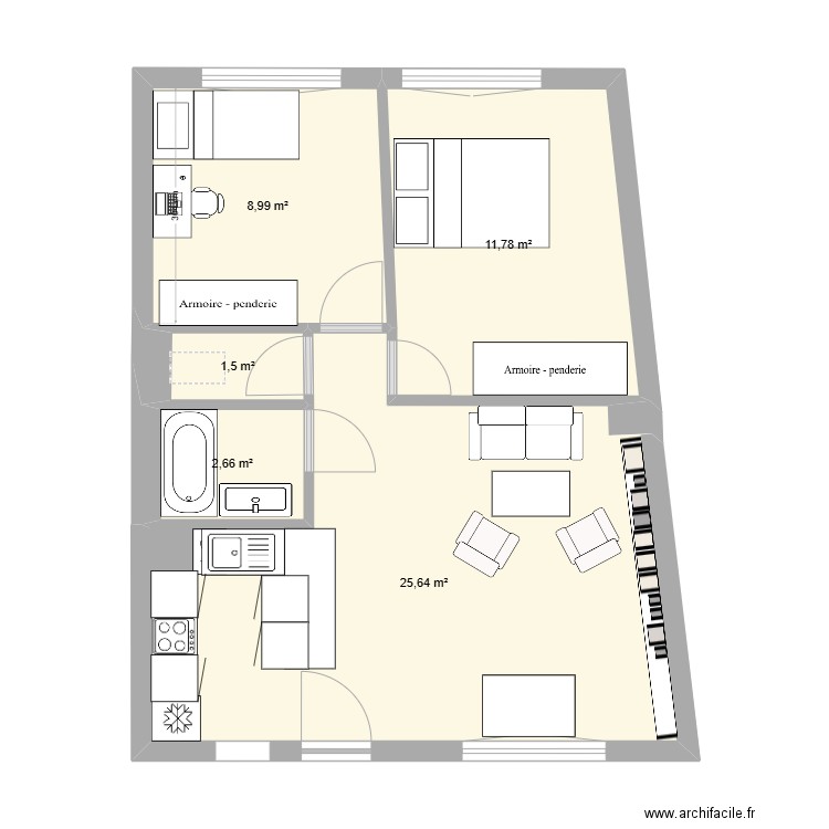 plan 92 v2. Plan de 5 pièces et 51 m2